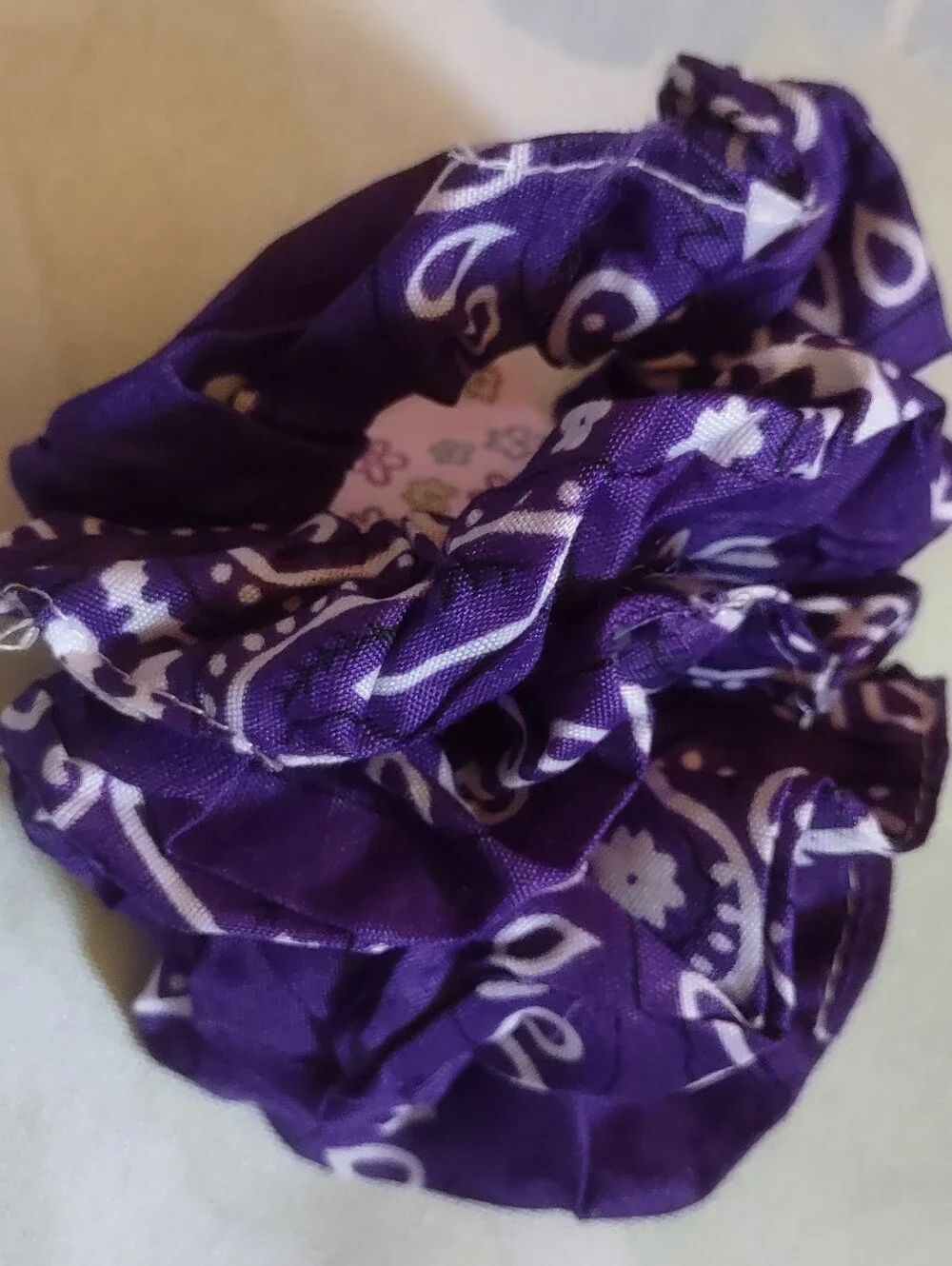 Purple Women Fabric Hair Scrunchie - Soft Patterned Elastic